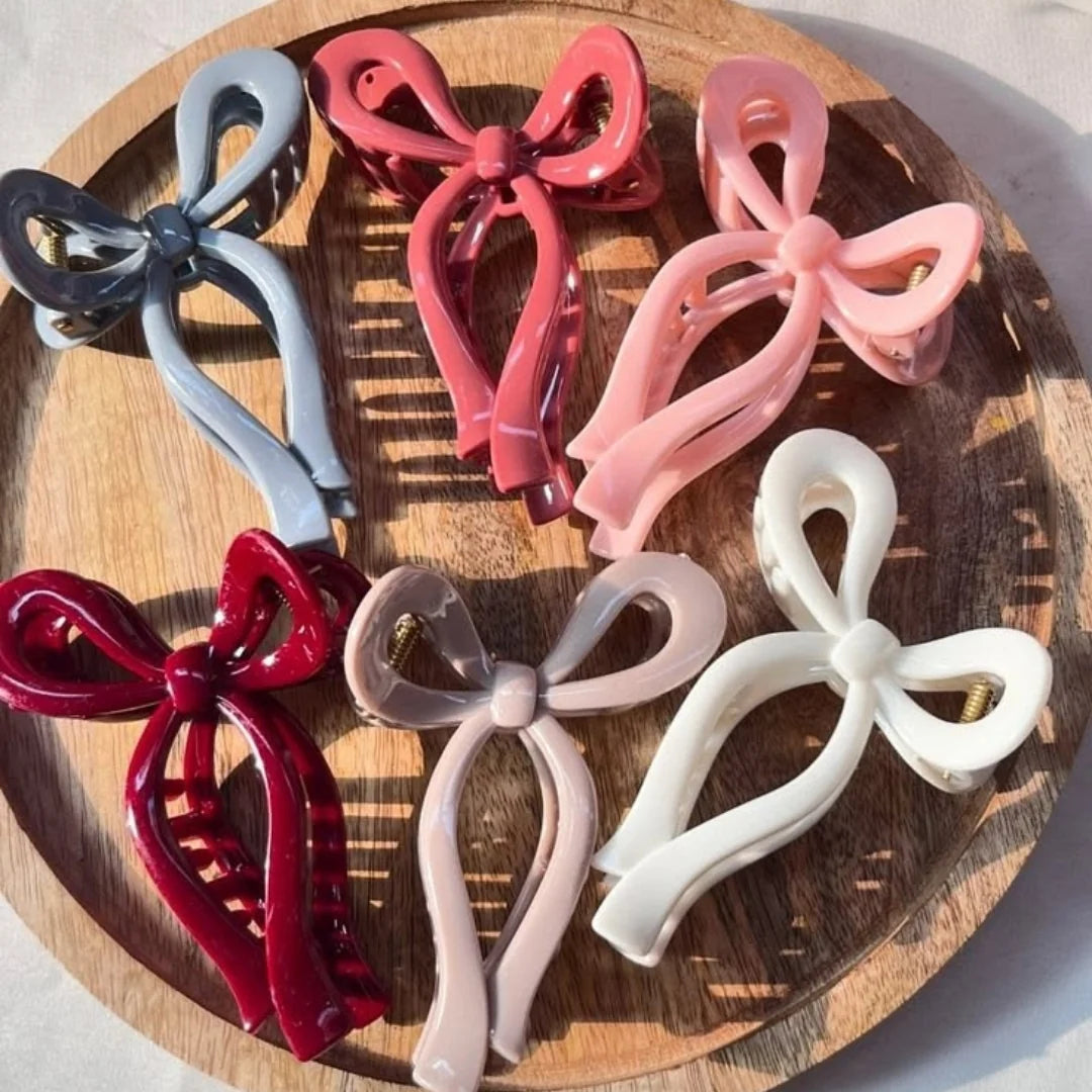 6 Pcs Shining Bow Tie Claw Clip Big Size – Premium Hair Clutcher Mixed Colors