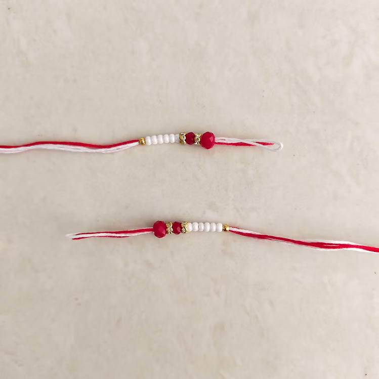 Red Readymade Rakhi Thread Pair
