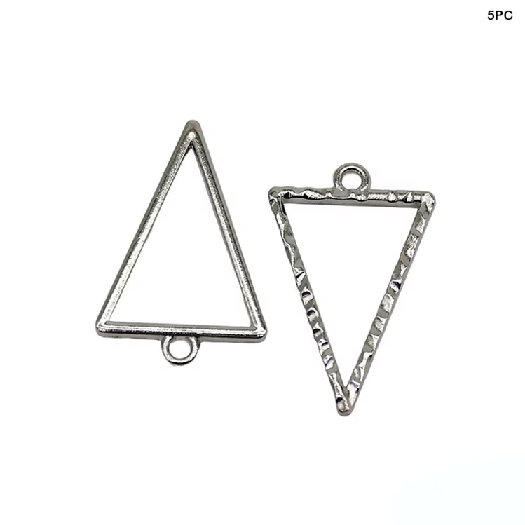 Triangle Textured Silver Pendant Bezels Set - 5 pcs