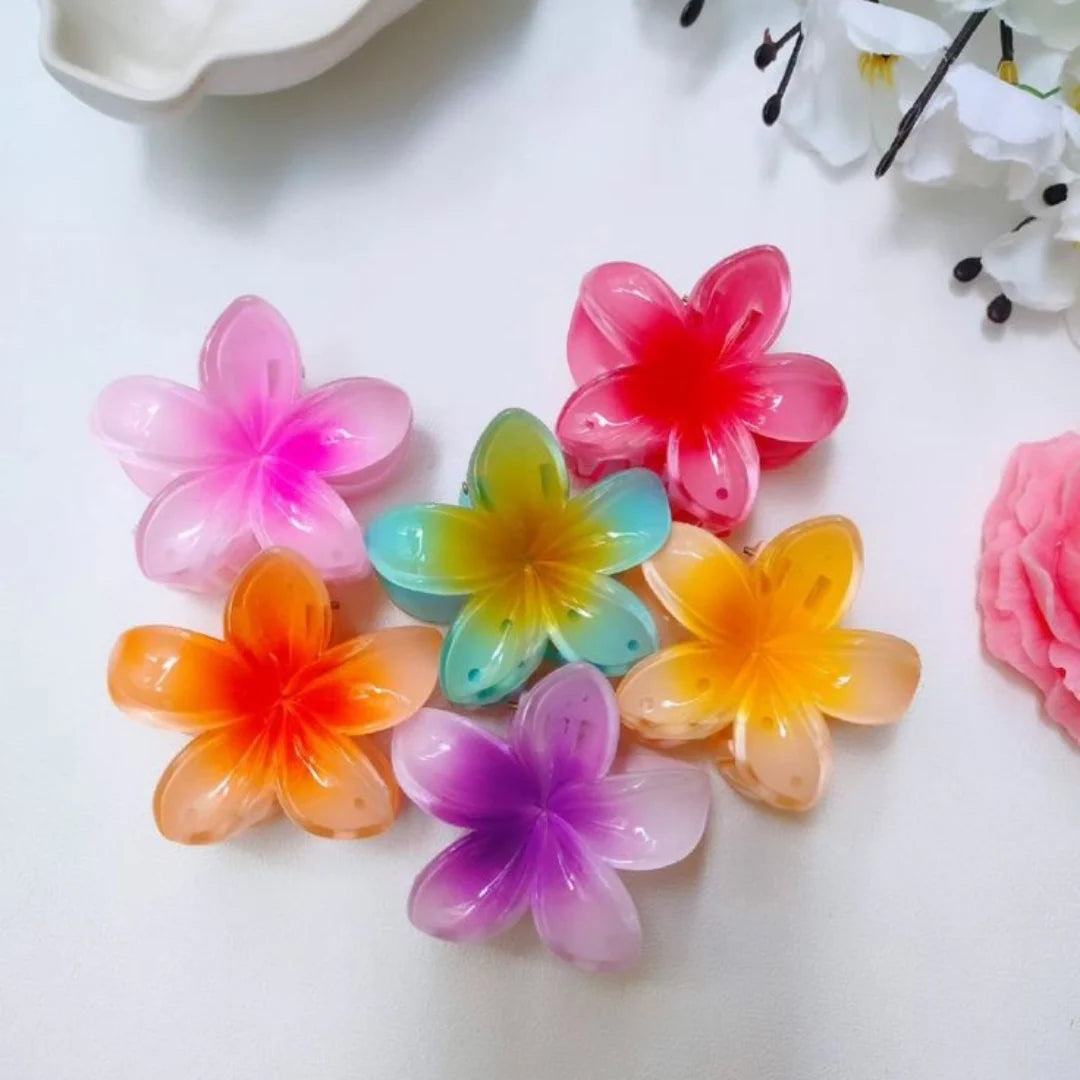 6 Pcs Resin flower medium size – Premium Hair Clutcher Mixed Colors