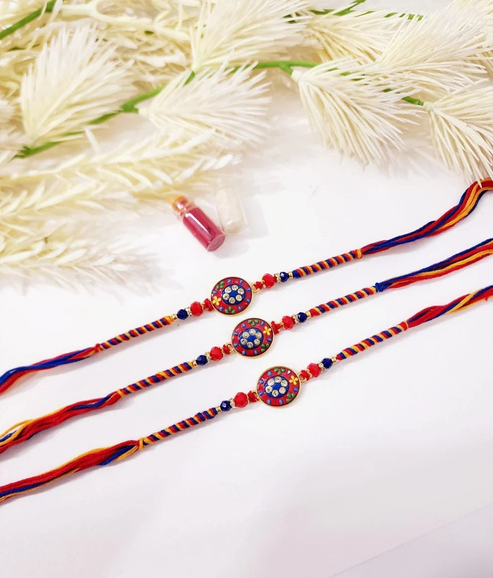 Oval Shape Red-Blue Beautiful Rakhi