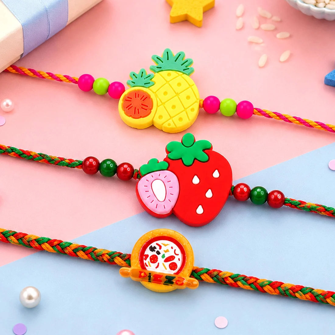 3 Pcs Fruit Theme Rakhi Combo for Kids and Brother