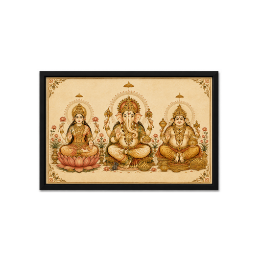 Single Frame Royal Heritage Temple Theme - Luxury Lakshmi Kubera Vinayaka Wall Decor Frame