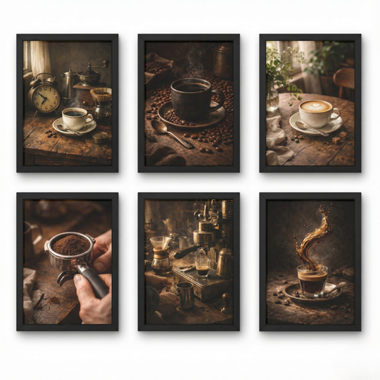 Cafe 24/7 A4 6 Pcs Wooden Black Frame Cafe Wall Decor