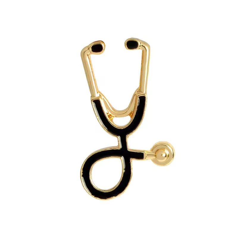 Gold Black Stethoscope Medical Brooch Enamel Pin
