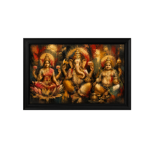 Single Frame Sacred Expressionist Canvas Them Luxury Lakshmi Kubera Vinayaka Wall Decor Frame