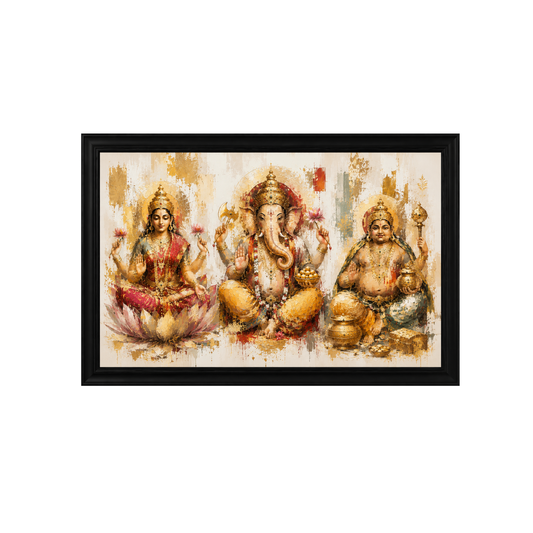 Single Frame Modern Divine Watercolor Theme Luxury Lakshmi Kubera Vinayaka Wall Decor Frame