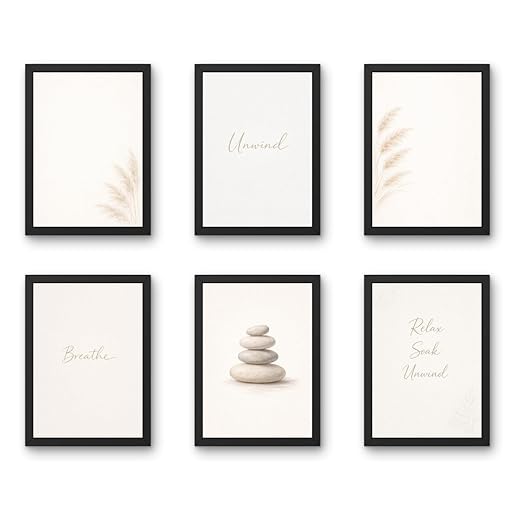 Spa Wall Decor Frames Combo – Set of 6 (9 x 12 Inches) | Calm & Relaxation Art for Spa, Salon, Wellness & Home Decor (Elements of Calm)