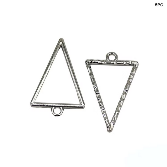 Triangle Textured Silver Pendant Bezels Set - 5 pcs