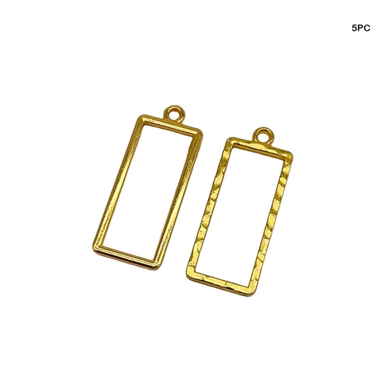 Textured Rectangle Pendant Bezels - 5pcs Set in Silver & Gold