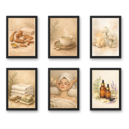 Spa Wall Decor Frames Combo – Set of 6 (9 x 12 Inches) | Calm & Relaxation Art for Spa, Salon, Wellness & Home Decor (Sanctuary Rituals)