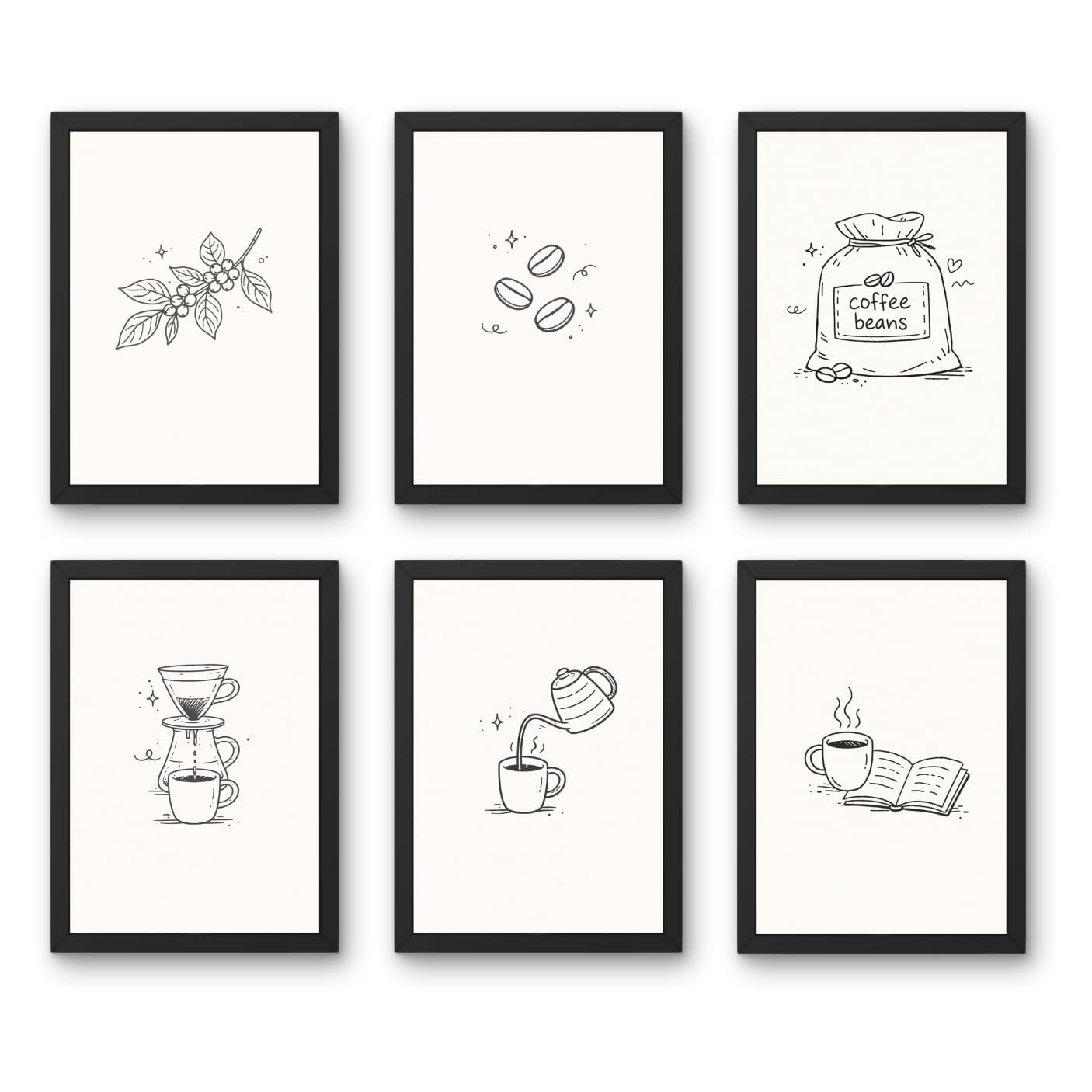 Cafe Wall Art Frames Set of 6 | A4 Posters for Coffee Shop, Bakery, Kitchen & Home Decor | Premium Aesthetic Prints (Coffee Cycle)