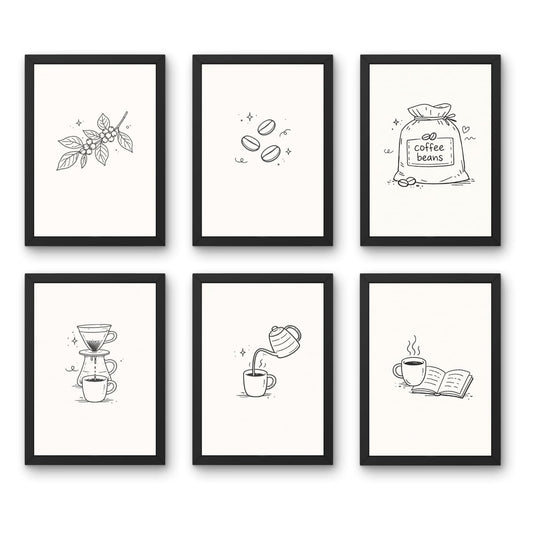 Cafe Wall Art Frames Set of 6 | A4 Posters for Coffee Shop, Bakery, Kitchen & Home Decor | Premium Aesthetic Prints (Coffee Cycle)