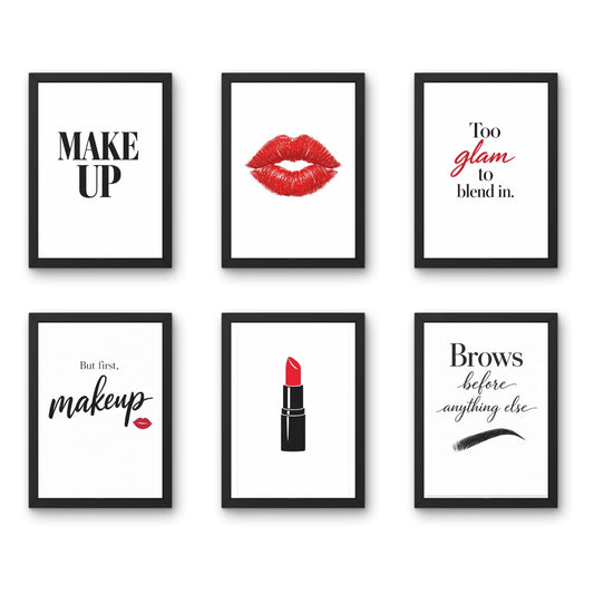 Salon Wall Decor Frames Combo – Set of 6 A4 (9 x 12 Inches) | Hair Salon, Beauty Parlour & Makeup Studio Wall Art | Modern Luxury Salon Quotes & Styling Artwork (Bold Glam)