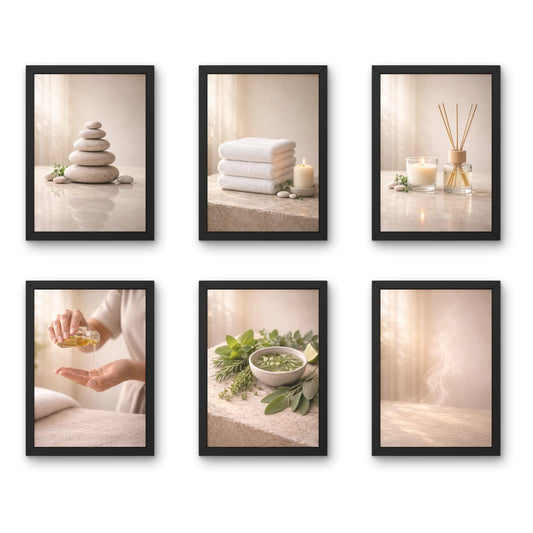 Spa Wall Decor Frames Combo – Set of 6 (9 x 12 Inches) | Calm & Relaxation Art for Spa, Salon, Wellness & Home Decor (Spa Rituals)