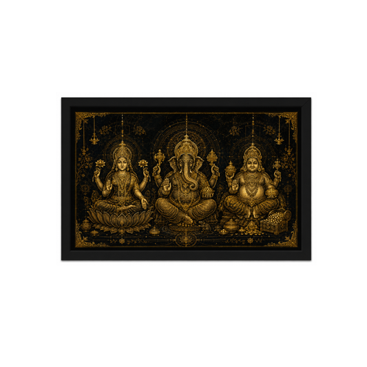 Single Frame Sacred Gold- Luxury Lakshmi Kubera Vinayaka Wall Decor Frame