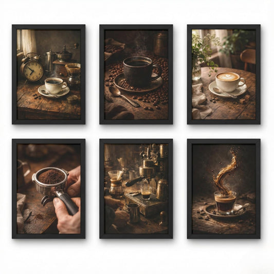Cafe Wall Art Frames Set of 6 | A4 Posters for Coffee Shop, Bakery, Kitchen & Home Decor | Premium Aesthetic Prints (Cafe 24/7)