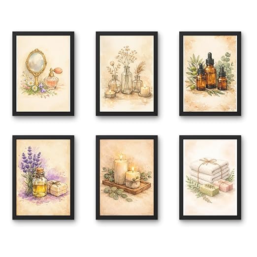 Spa Wall Decor Frames Combo – Set of 6 (9 x 12 Inches) | Calm & Relaxation Art for Spa, Salon, Wellness & Home Decor (Ritual Objects)