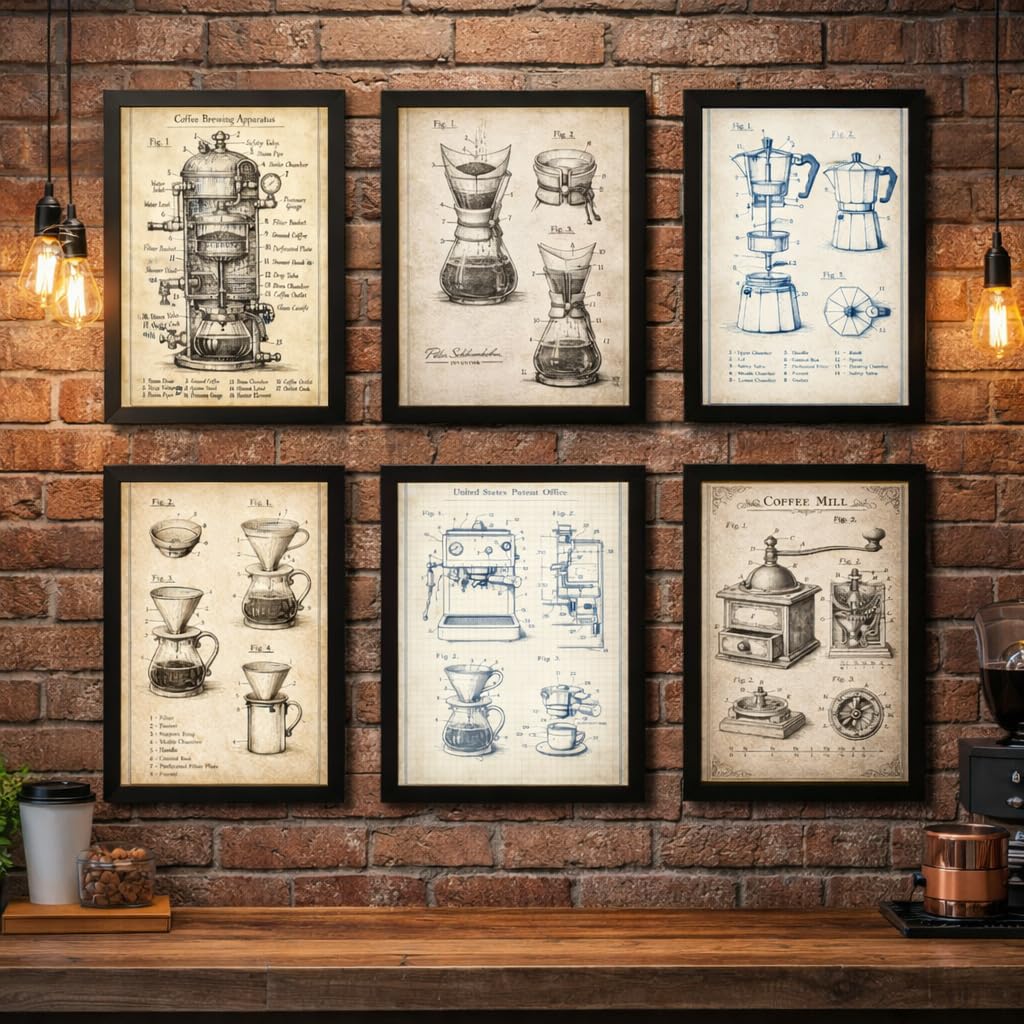 Cafe Wall Art Frames Set of 6 | A4 Coffee Theme Posters for Cafe, Coffee Shop, Bakery & Kitchen Decor | Premium Cafe Aesthetic Prints