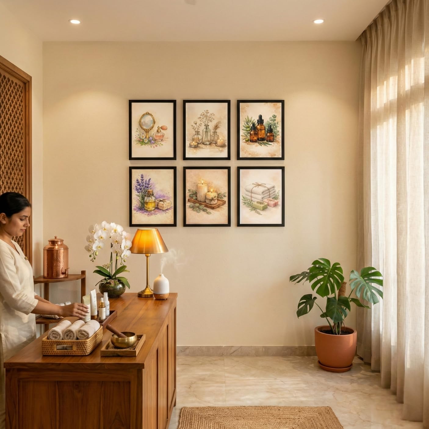 Spa Wall Decor Frames Combo – Set of 6 (9 x 12 Inches) | Calm & Relaxation Art for Spa, Salon, Wellness & Home Decor (Ritual Objects)