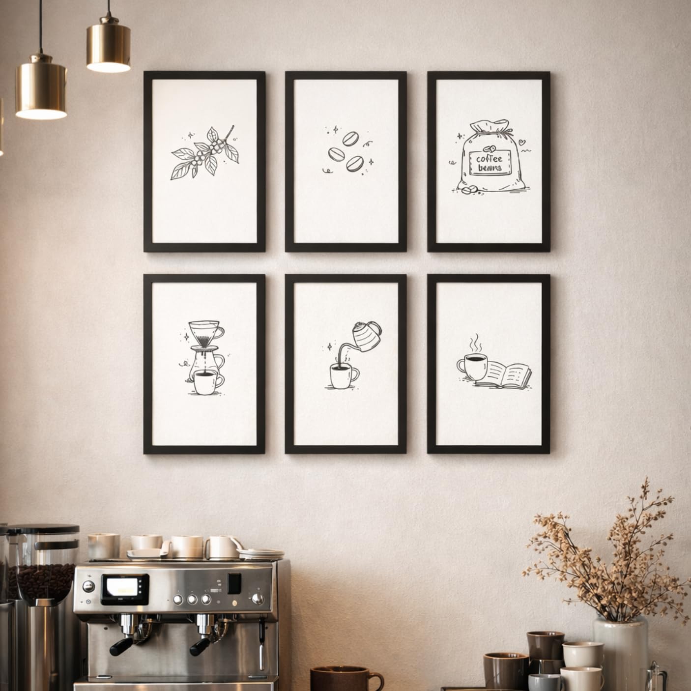 Cafe Wall Art Frames Set of 6 | A4 Posters for Coffee Shop, Bakery, Kitchen & Home Decor | Premium Aesthetic Prints (Coffee Cycle)