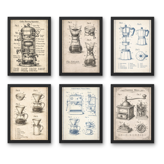 Coffee Anatomy A4 6 Pcs Wooden Black Frame Cafe Wall Decor