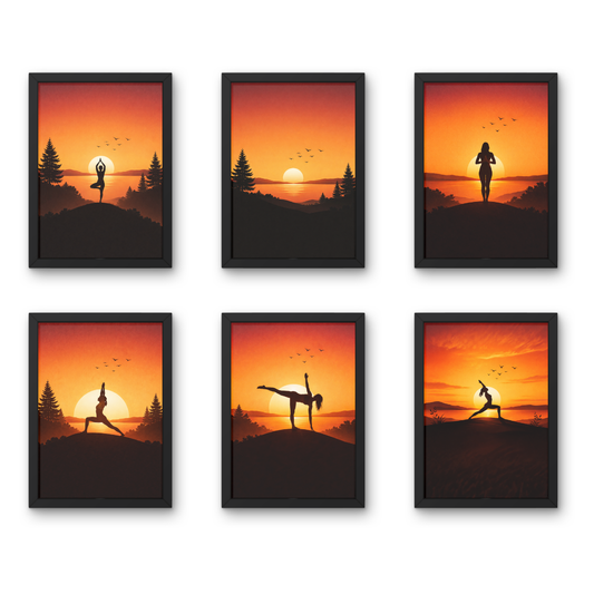 Aura of Stillness - A4 6 Pcs Wooden Black Frame Yoga Wall Decor