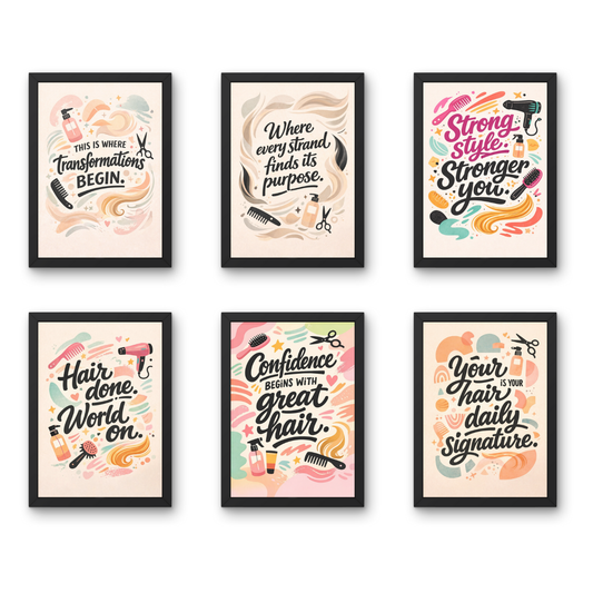 Salon Quotes A4 6 Pcs Wooden Black Frame Salon Wall Decor