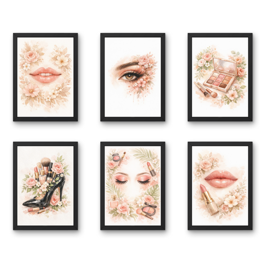 Blossom Beauty – Women A4 6 Pcs Wooden Black Frame Salon & Beauty Parlour Wall Decor