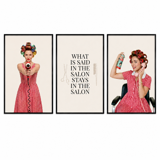 A3 Salon Wall Decor Frames Set of 3 | Vintage Beauty Parlour Artwork & Salon Quote Posters for Hair Studio Interior
