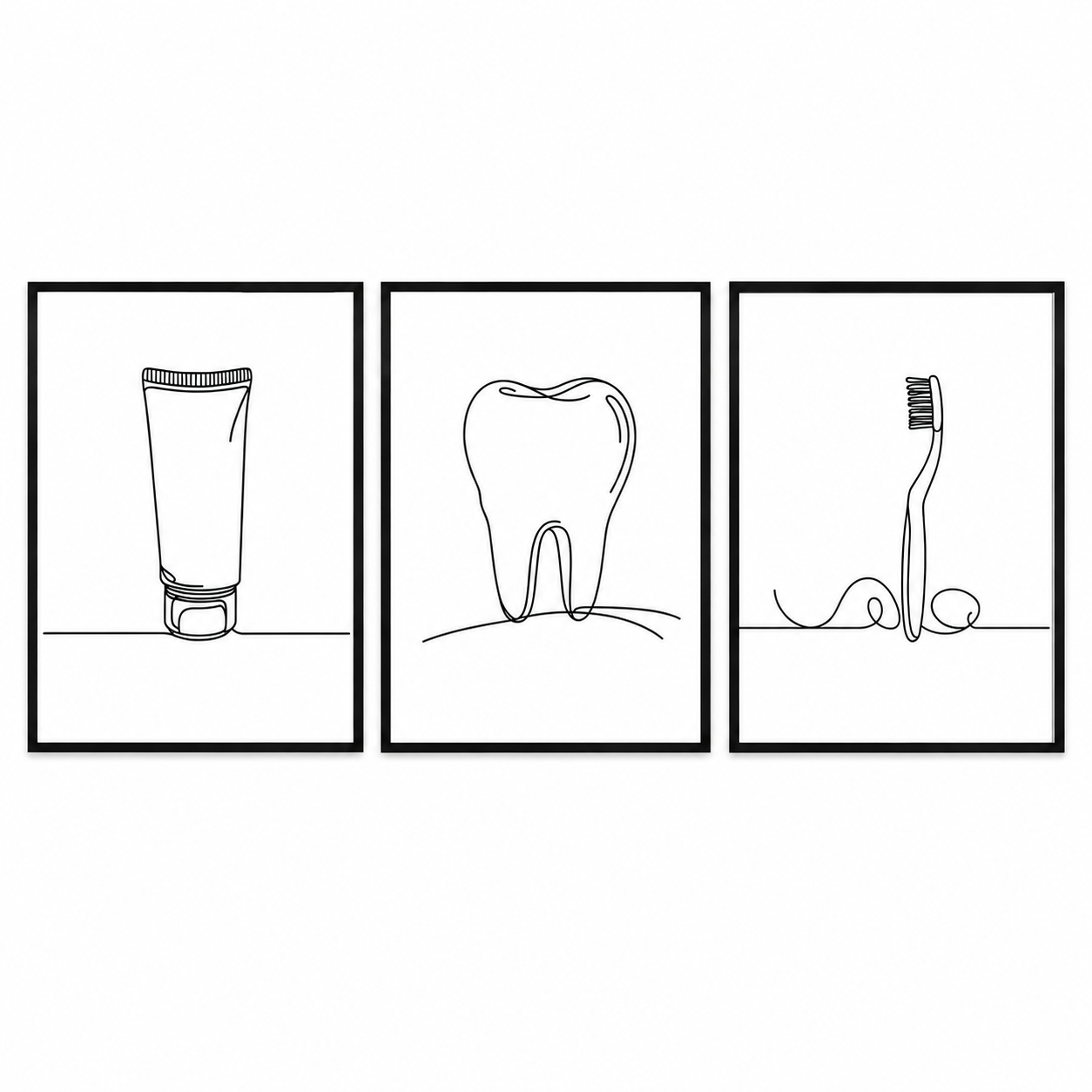 Minimal Dental Wall Art Set of 3 – A3 Black & White Dentist Clinic Frame Prints