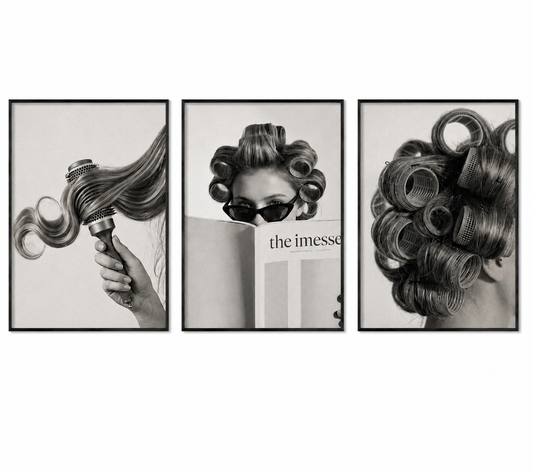 A3 Salon Wall Decor Frames Set of 3 for Beauty Parlour & Hair Studio Black & White Hairstyle Artwork