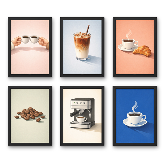 Coffee Moments A4 6 Pcs Wooden Black Frame Cafe Wall Decor