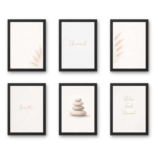 Elements of Calm A4 6 Pcs Wooden Black Frame Spa Wall Decor