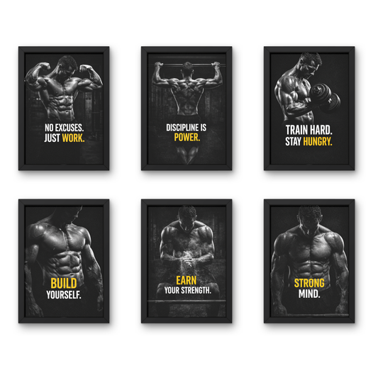 Elevation - A4 6 Pcs Wooden Black Frame Gym Wall Decor