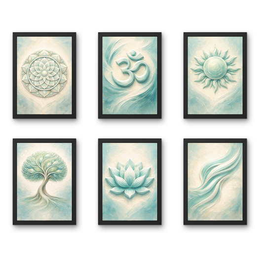 Beyond Stillness Series - A4 6 Pcs Wooden Black Frame Yoga Wall Decor