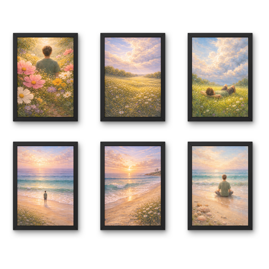 Embrace the Earth Collection - A4 6 Pcs Wooden Black Frame Yoga Wall Decor