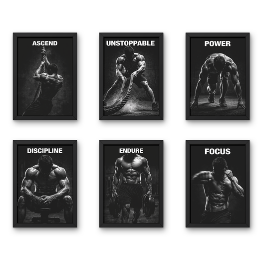 Force - A4 6 Pcs Wooden Black Frame Gym Wall Decor