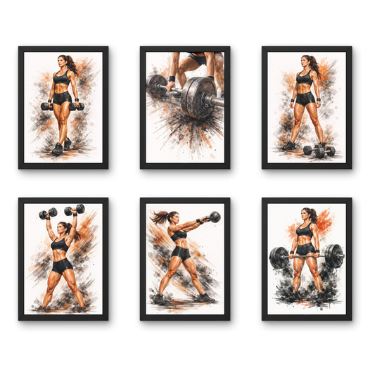 Athletic Power – Women A4 6 Pcs Wooden Black Frame Gym Wall Decor