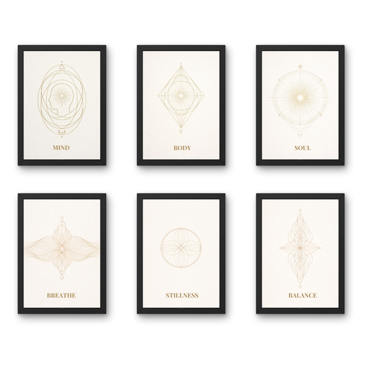 Inner Balance - A4 6 Pcs Wooden Black Frame Yoga Wall Decor