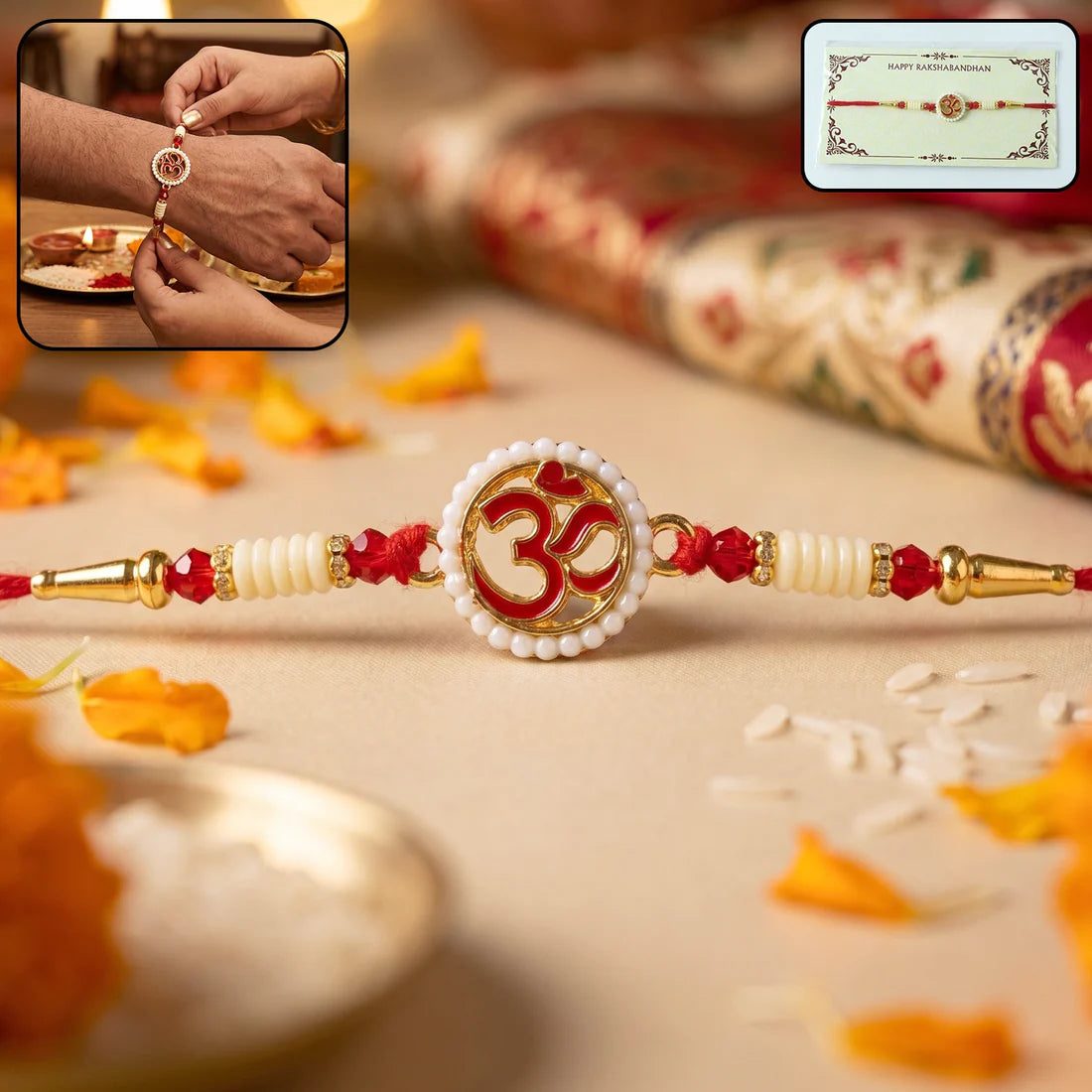 OM Symbol Pearl Frame Rakhi