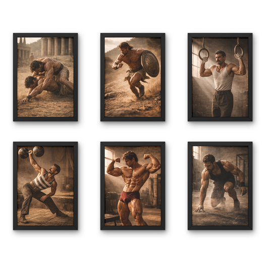 Legacy of Strength - A4 6 Pcs Wooden Black Frame Gym Wall Decor