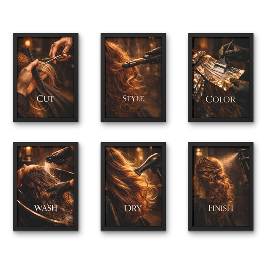 Salon Workflow – Women A4 6 Pcs Wooden Black Frame Salon Wall Decor