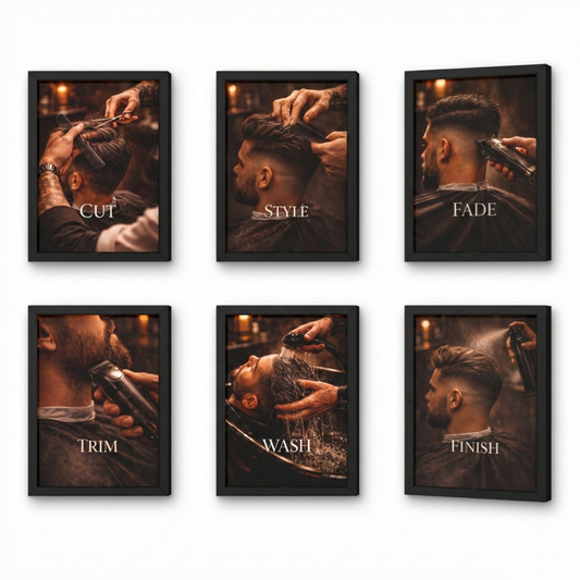 Salon Workflow – Men A4 6 Pcs Wooden Black Frame Salon Wall Decor
