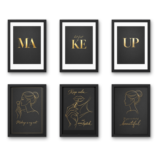 Makeup Noir A4 6 Pcs Wooden Black Frame Salon Wall Decor