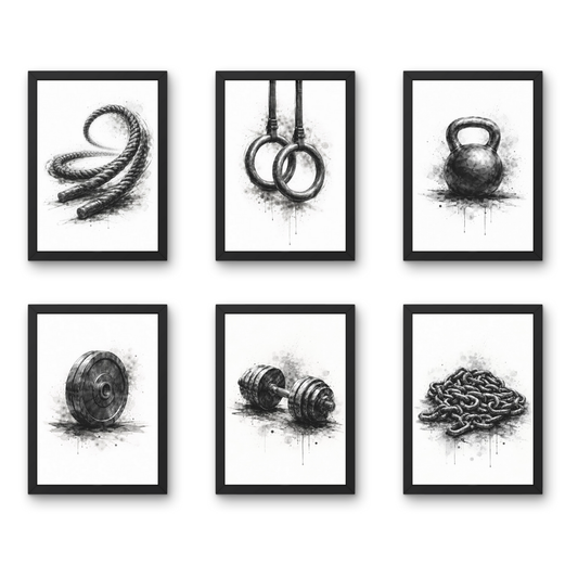 Minimal Gym Equipment - A4 6 Pcs Wooden Black Frame Gym Wall Decor