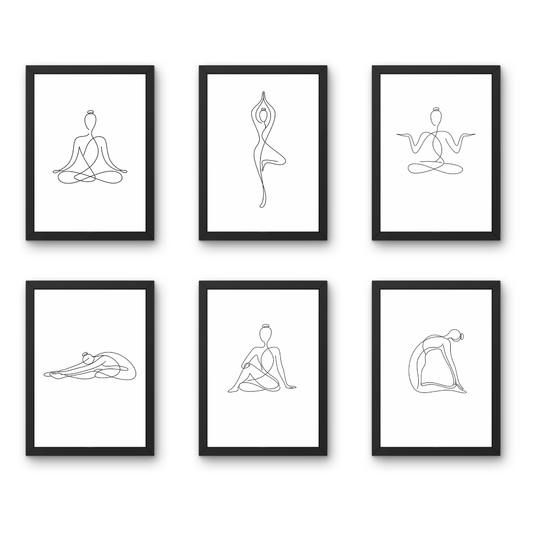 Minimal Motion Series - A4 6 Pcs Wooden Black Frame Yoga Wall Decor
