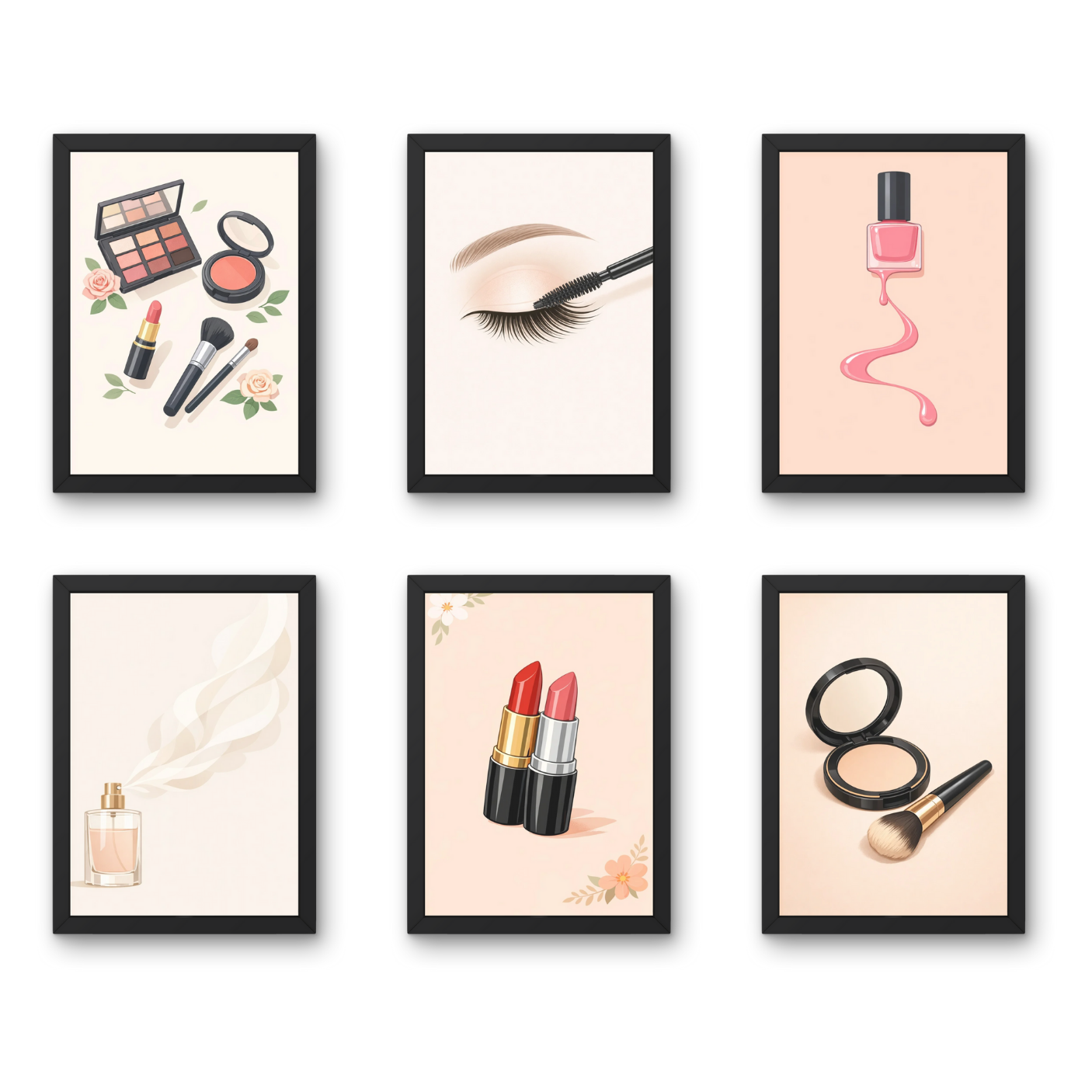 Modern Beauty Moments – Women A4 6 Pcs Wooden Black Frame Salon & Beauty Parlour Wall Decor