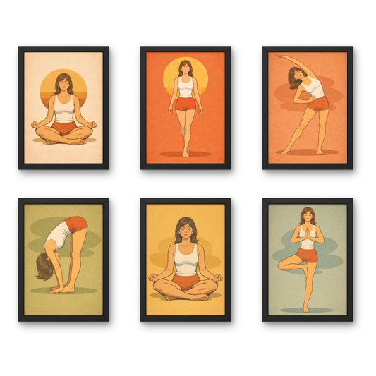 Modern Heritage Yoga - A4 6 Pcs Wooden Black Frame Yoga Wall Decor