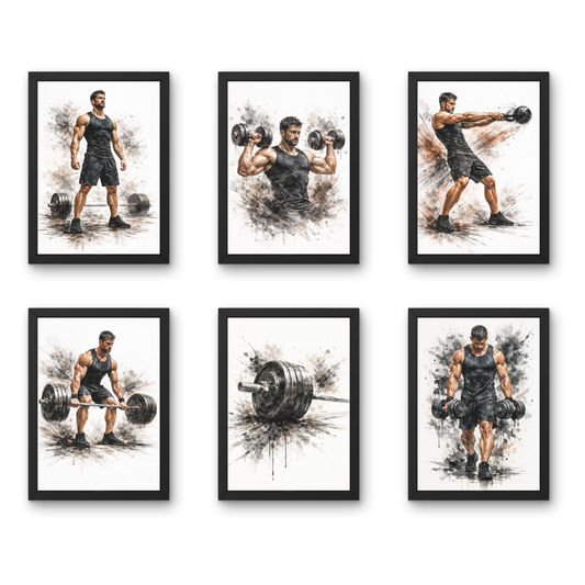 Muscle Power – Men - A4 6 Pcs Wooden Black Frame Gym Wall Decor